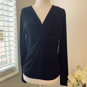 OSCAR DE LA RENTA Black Twist front long sleeve knit blouse Size Medium